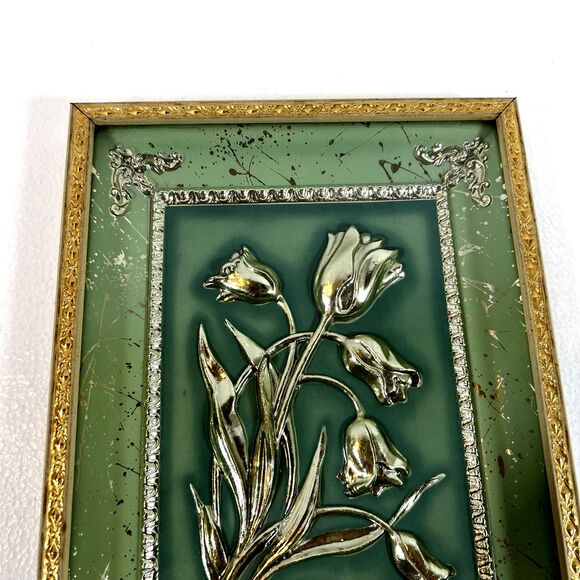 Vtg 1950's FOUR SEASONS by METALCRAFT 3D Spring Jade Green Tulips MCM Regency - Picture 4 of 5
